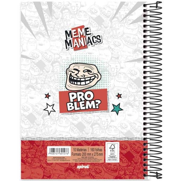 Caderno Universitário Capa Dura 10X1 160 Folhas Meme Maniacs Spiral - PT 1 UN